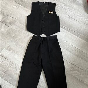 Black Vest and Pants Set with Pocket Square